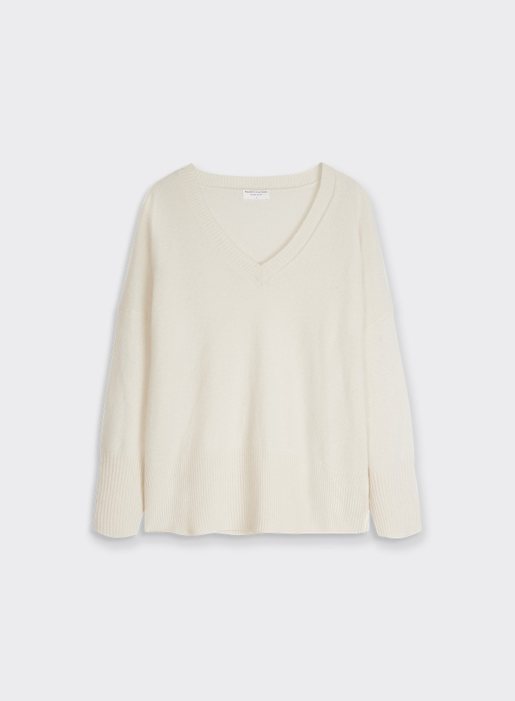 Soft White, Cashmere V Neck Sweater