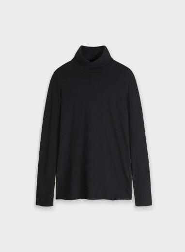Black Cotton / Cashmere Turtleneck T-Shirt WOMEN