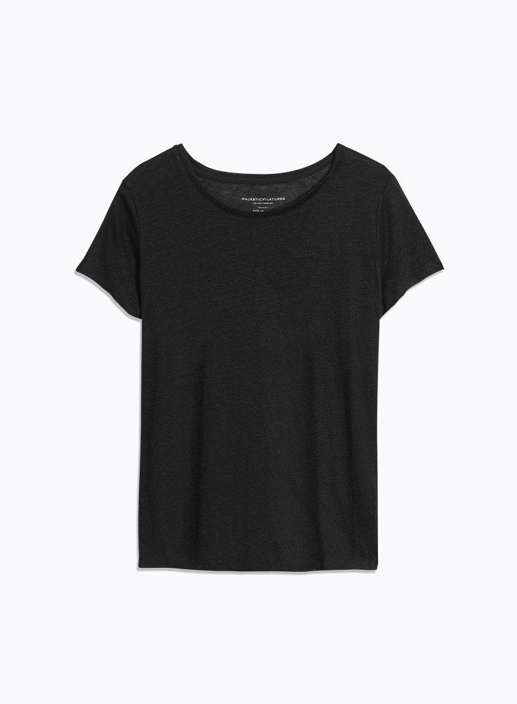 T-shirt 100 % Lin Col rond Manches courtes Aatise - coloris noir
