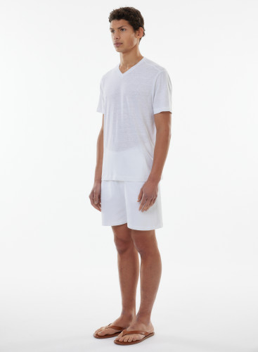 Short-sleeved V-neck T-shirt in Linen / Elastane