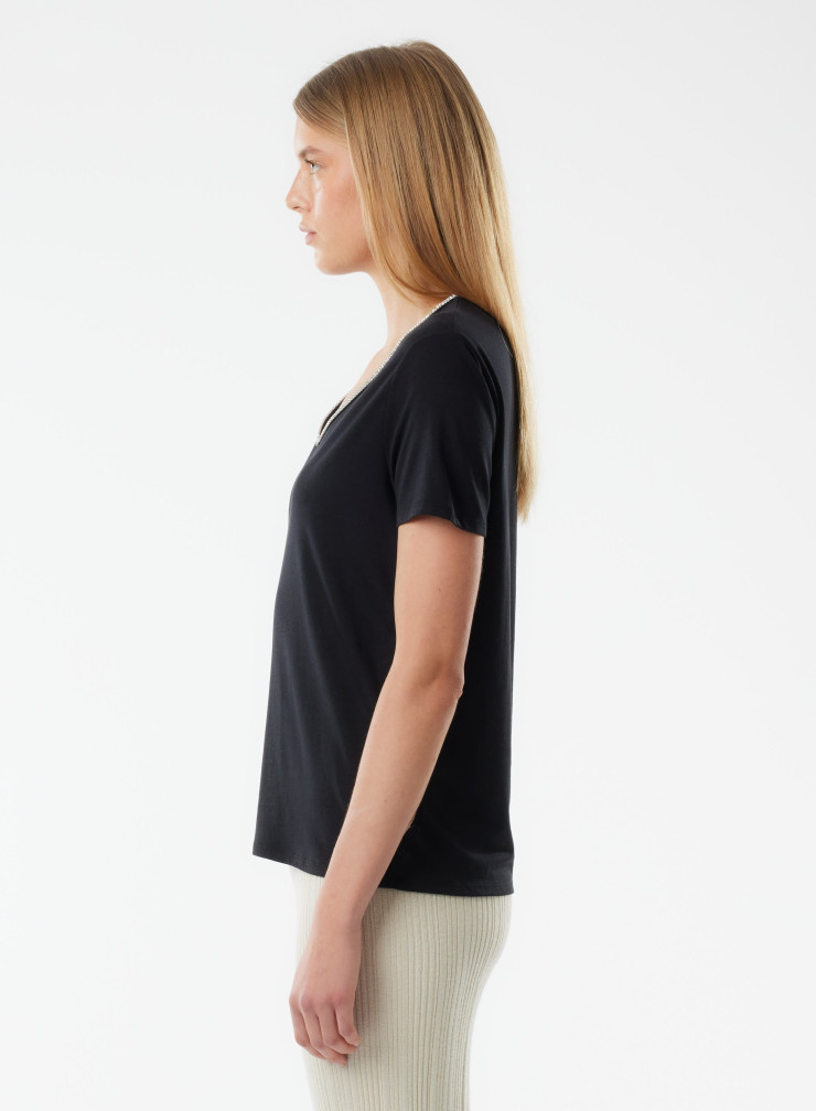 V-neck short sleeves t-shirt in Lyocell, Tencel / Organic Cotton