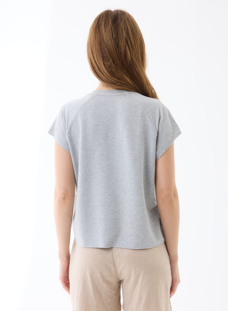 Tee shirt Manches Raglan courtes Col Rond en Viscose/Elasthanne