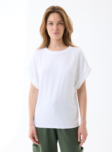 Tee-shirt Manches Courtes Col Rond en Viscose/Elasthanne