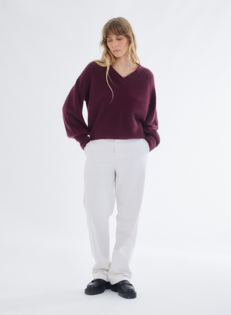 Pullovers Manches Raglan longues Col V en Raccon wool / Polyamide