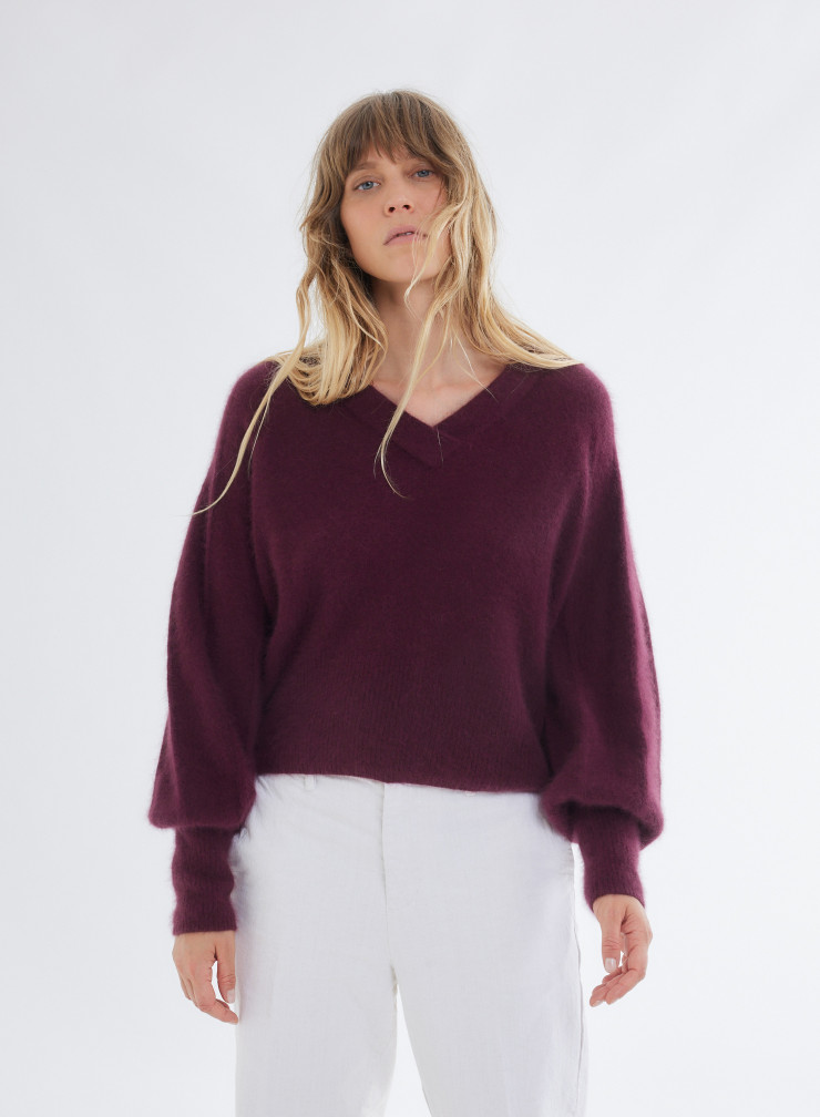 Pullovers Manches Raglan longues Col V en Raccon wool / Polyamide