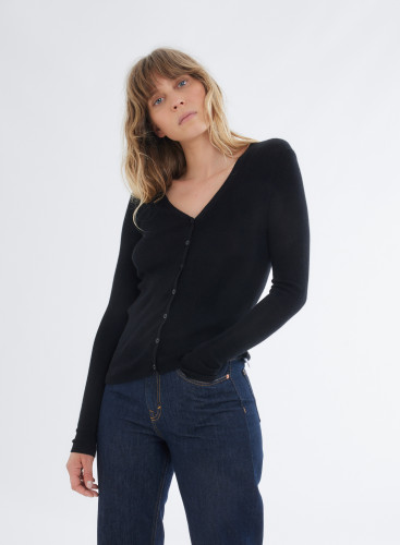 Long Sleeves Cardigan V-neck in Merino Wool / Silk