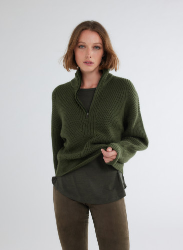 Pull Manches Longues Col Montant en Laine Merinos