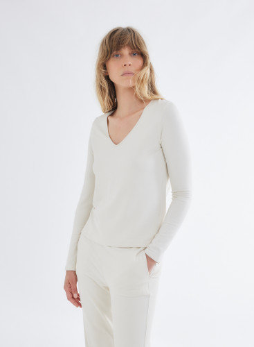 Long Sleeves V-neck T-shirt in Viscose / Elastane