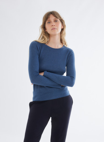 Long Sleeves Round neck T-shirt in Organic Cotton / Cashmere