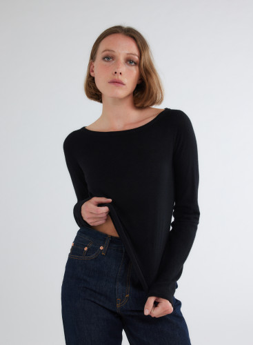 Long Sleeves Boat neck T-shirt in Cashmere