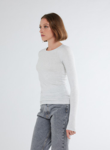 Long Sleeves Round neck T-shirt in Viscose / Elastane