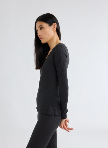 Long Sleeves U-neck T-shirt in Organic Cotton / Modal / Elastane