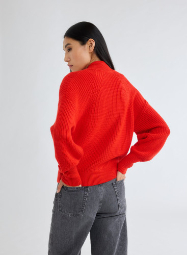 Long Sleeves Cradigan High-neck in Merino Wool