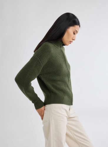 Long Sleeves Cradigan High-neck in Merino Wool