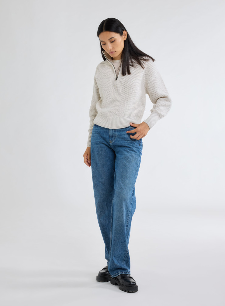 Pullovers Manches Longues Col Montant en Laine merinos