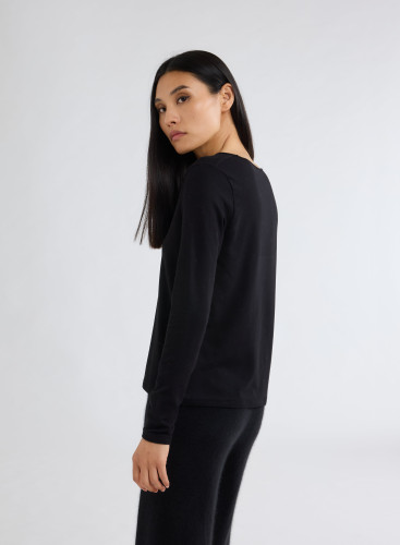 Long Sleeves V-neck T-shirt in Viscose / Elastane