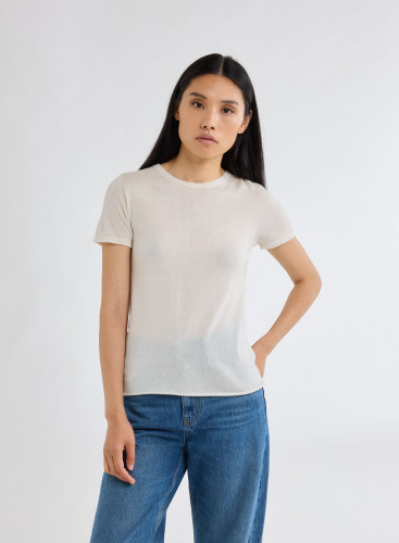 Round Neck Short Sleeve T-shirt Cashmere