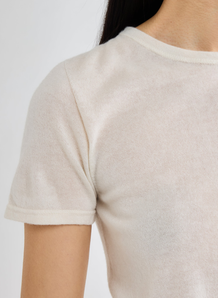 Cashmere short sleeve round neck sweater