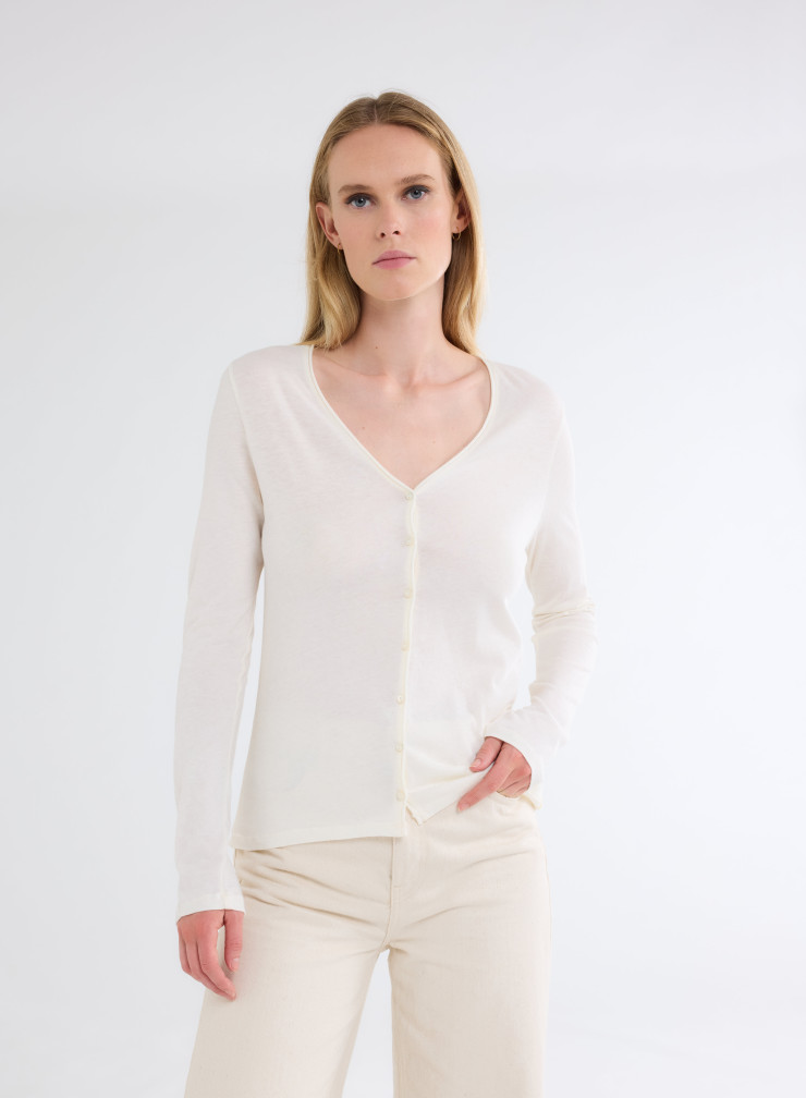 Long Sleeves V-neck Tank Top in Organic Cotton / Cashmere