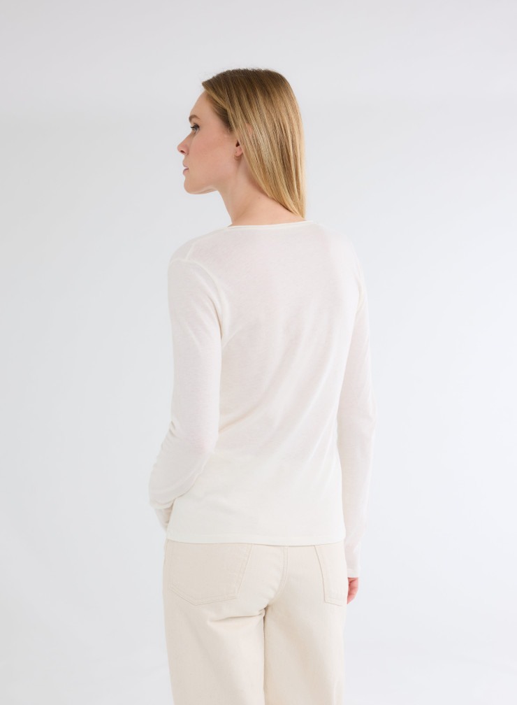 Long Sleeves V-neck Tank Top in Organic Cotton / Cashmere