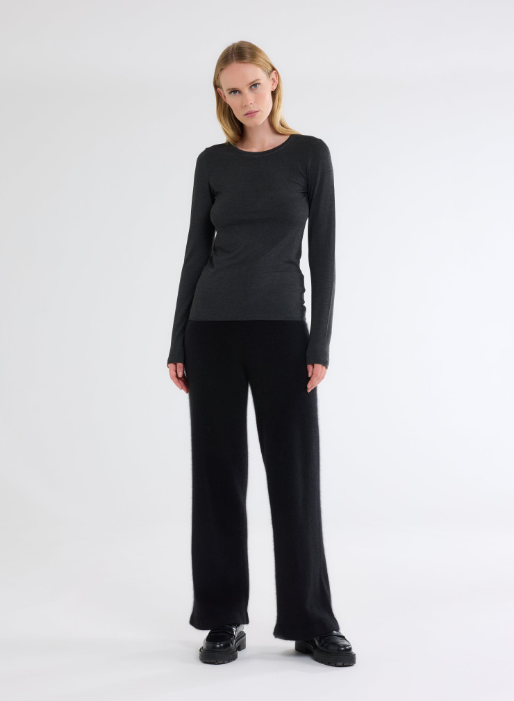 Long Sleeves Round neck T-shirt in Viscose / Elastane