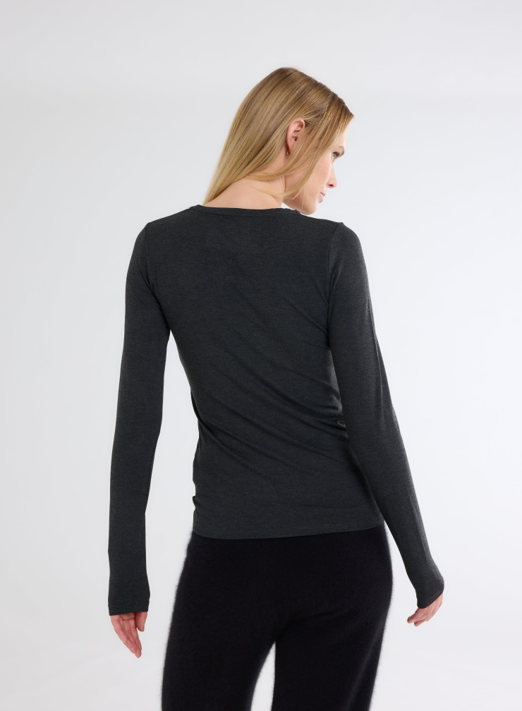 Long Sleeves Round neck T-shirt in Viscose / Elastane