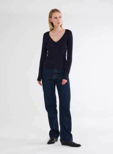 Long Sleeves V-neck T-shirt in Viscose / Elastane