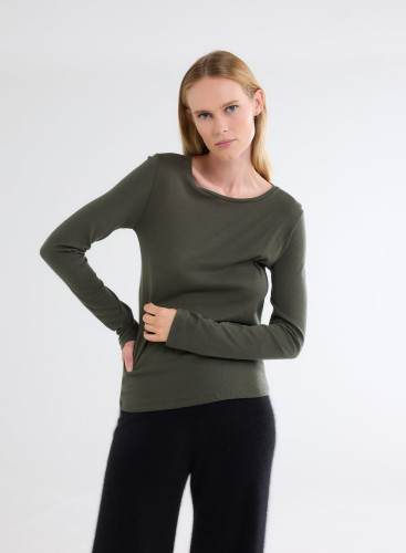 Long Sleeves Round neck T-shirt in Organic Cotton / Cashmere