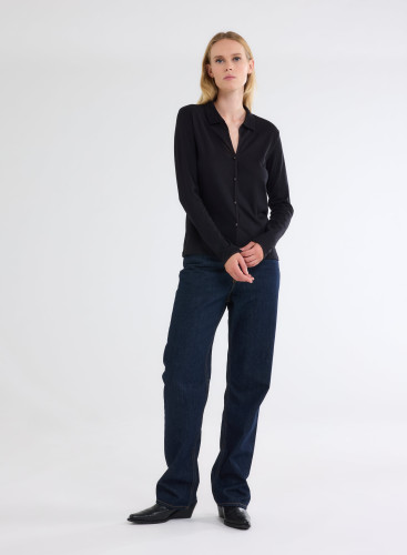 Long Sleeves Open neck Shirt in Organic Cotton / Cashmere