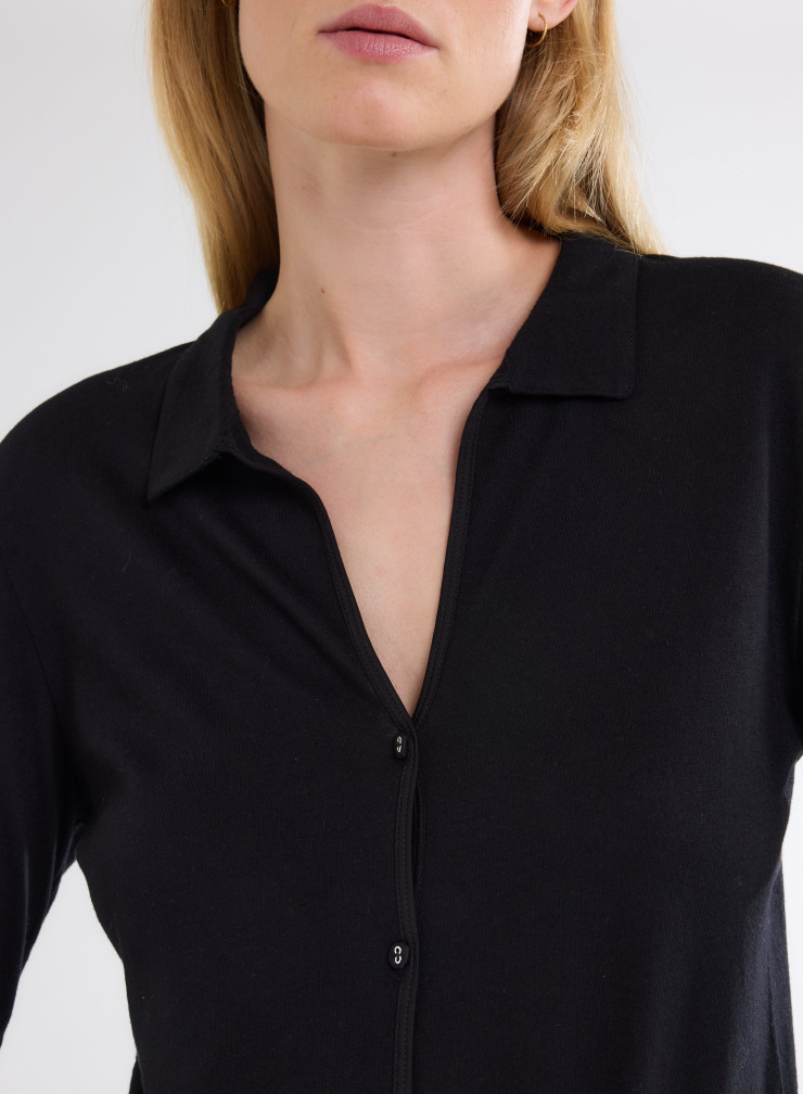 Long Sleeves Open neck Shirt in Organic Cotton / Cashmere