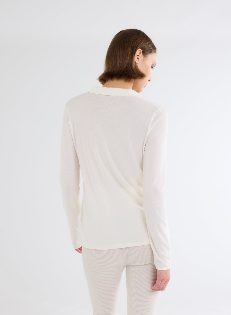 Long Sleeves Open neck Shirt in Organic Cotton / Cashmere