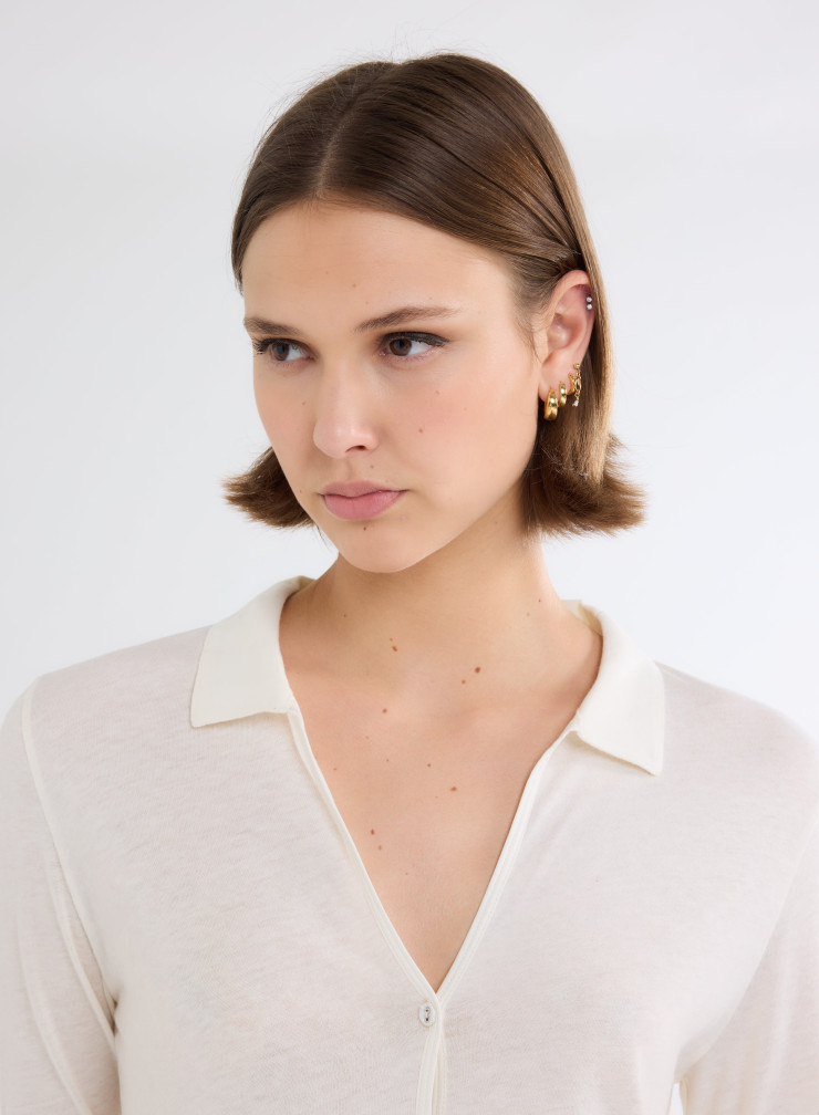 Long Sleeves Open neck Shirt in Organic Cotton / Cashmere