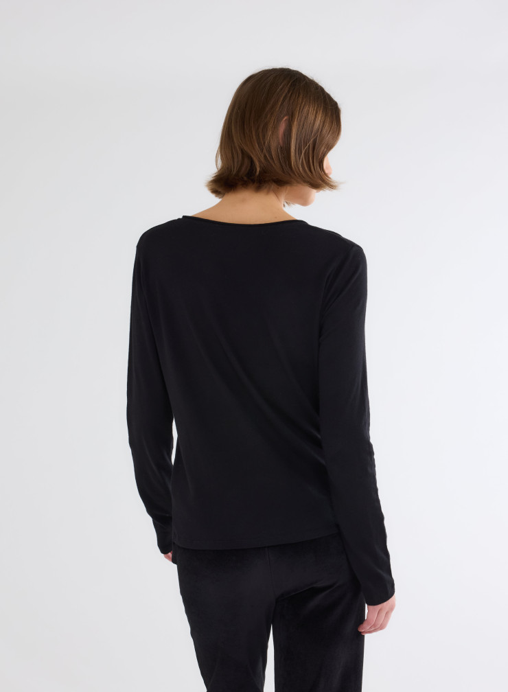 Long Sleeves V-neck Tank Top in Organic Cotton / Cashmere