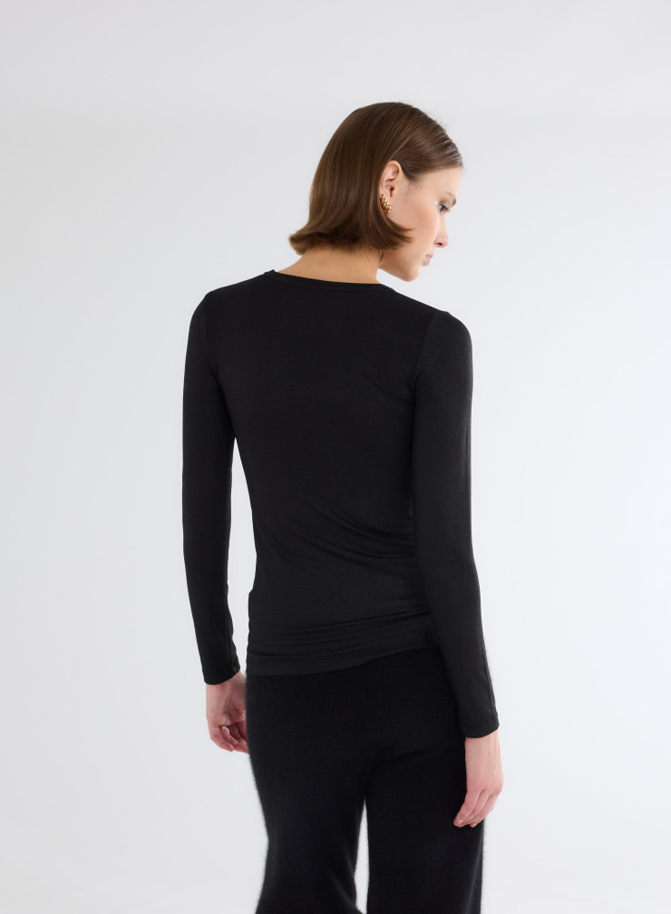 Long Sleeves T-shirt Round Neck in Viscose / Elastane