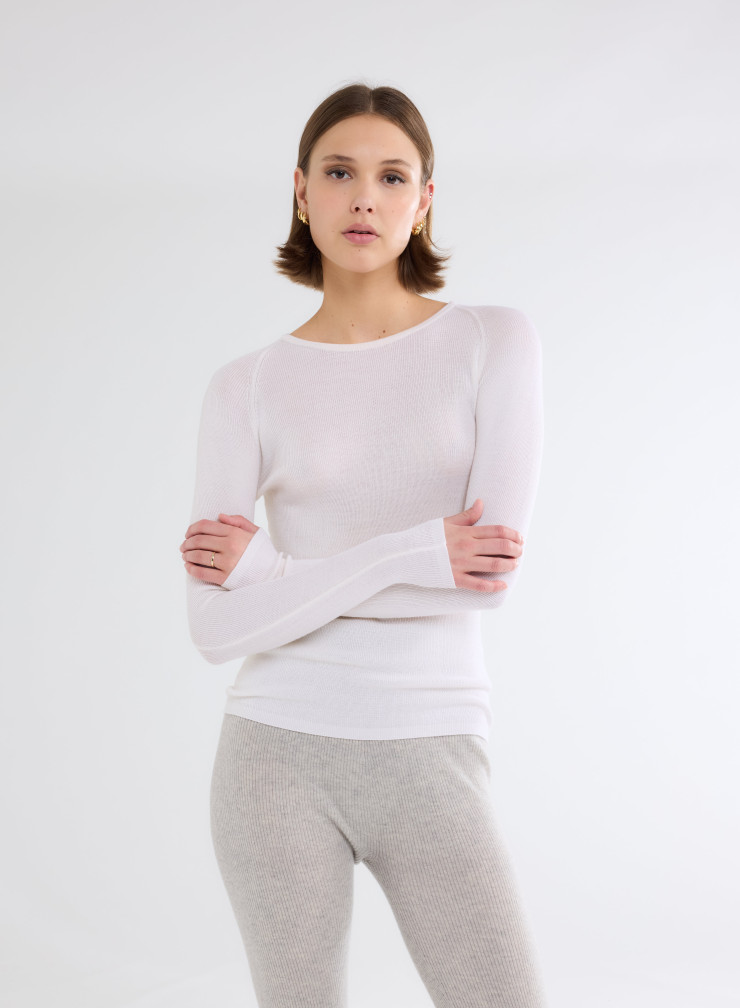 Pullovers Manches Longues Col V en Laine merinos / Soie