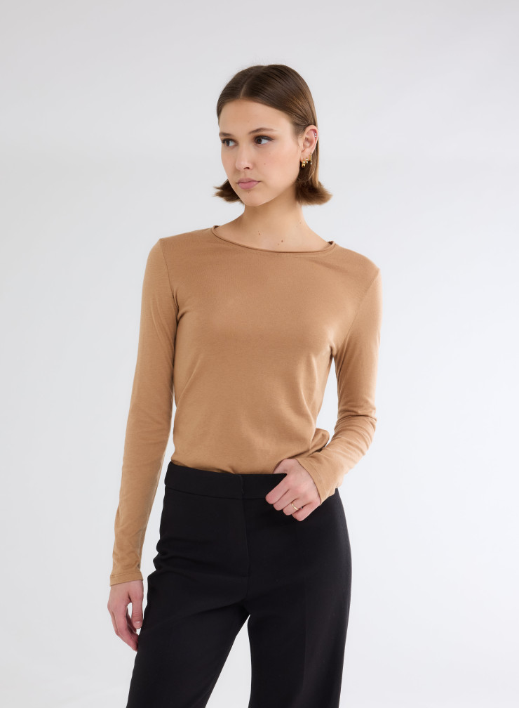 Long Sleeves Round neck T-shirt in Organic Cotton / Cashmere