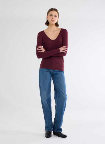 Long Sleeves V-neck T-shirt in Organic Cotton / Cashmere