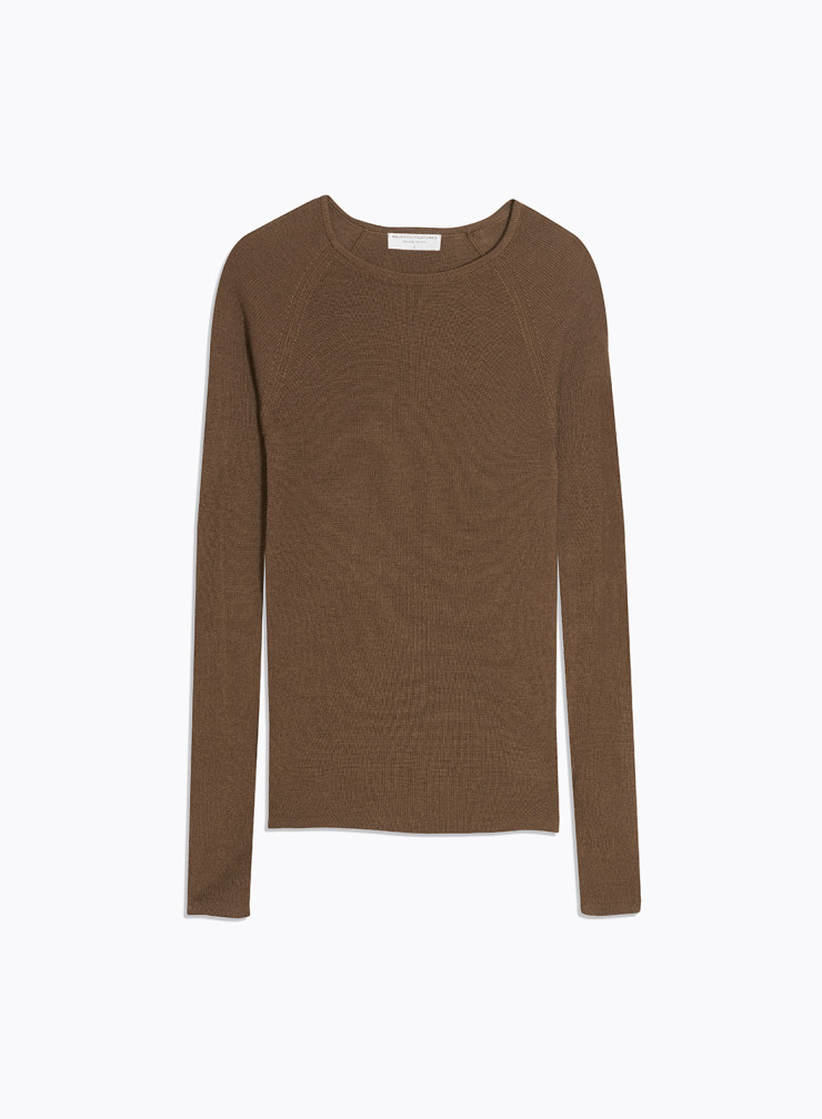 Long Sleeves Sweater V-neck in Merino Wool / Silk