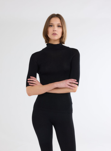 Elbow Sleeves Sweater High-neck in Merino Wool / Silk