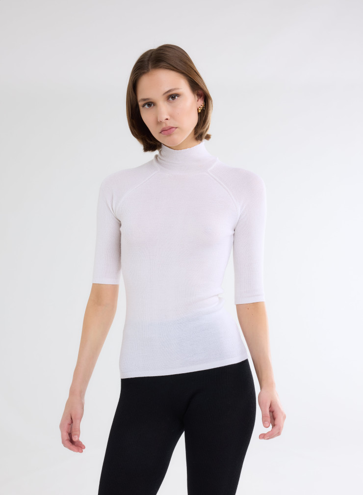 Elbow Sleeves Sweater High-neck in Merino Wool / Silk