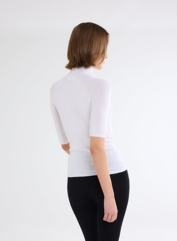 Elbow Sleeves Sweater High-neck in Merino Wool / Silk