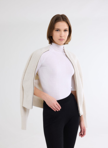 Pull Manches Coudes Col Montant en Laine Merinos / Soie