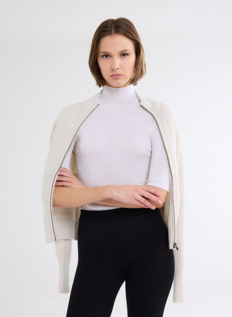 Elbow Sleeves Sweater High-neck in Merino Wool / Silk