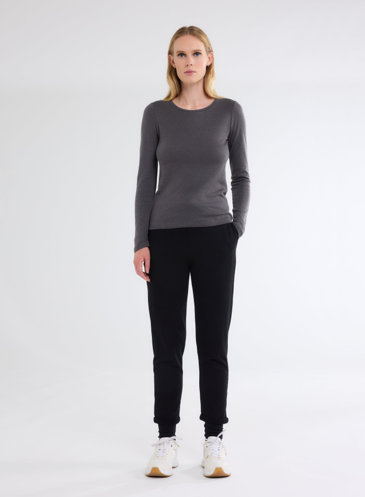 Long Sleeves Round neck T-shirt in Organic Cotton / Cashmere