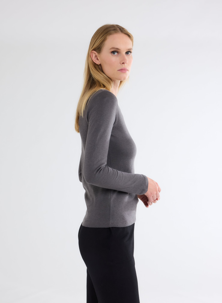 Long Sleeves Round neck T-shirt in Organic Cotton / Cashmere