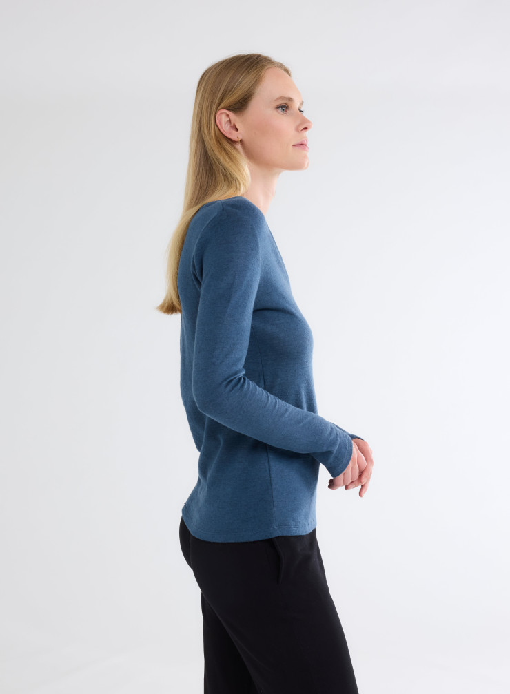 Long Sleeves V-neck T-shirt in Organic Cotton / Cashmere