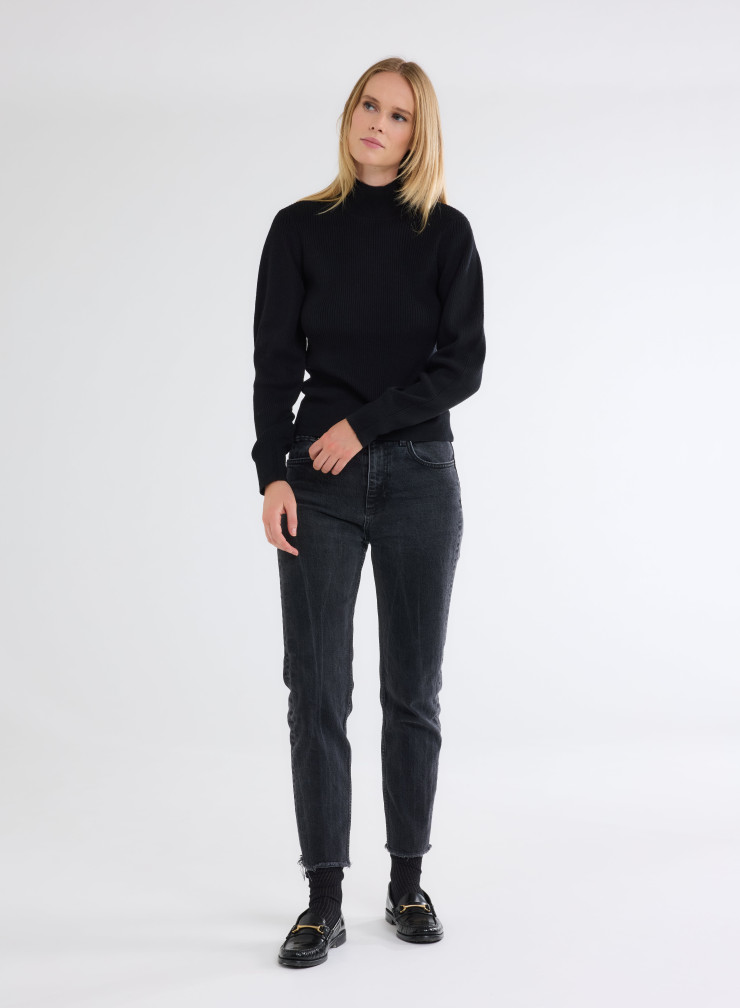 Elbow Sleeves Sweater High-neck in Merino Wool