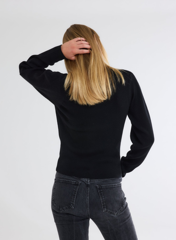 Elbow Sleeves Sweater High-neck in Merino Wool