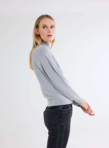 Pull Manches Longues Col Montant en Laine Merinos