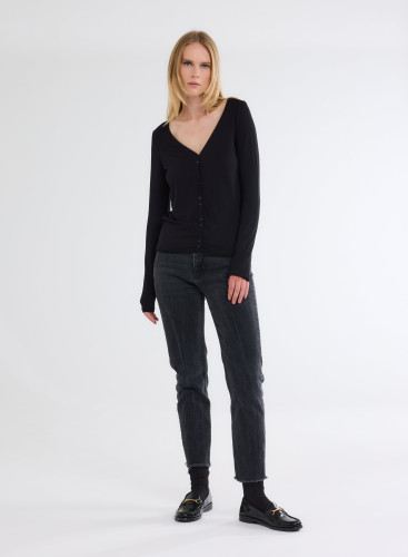 Long Sleeves V-neck Cardigan in Viscose / Elastane